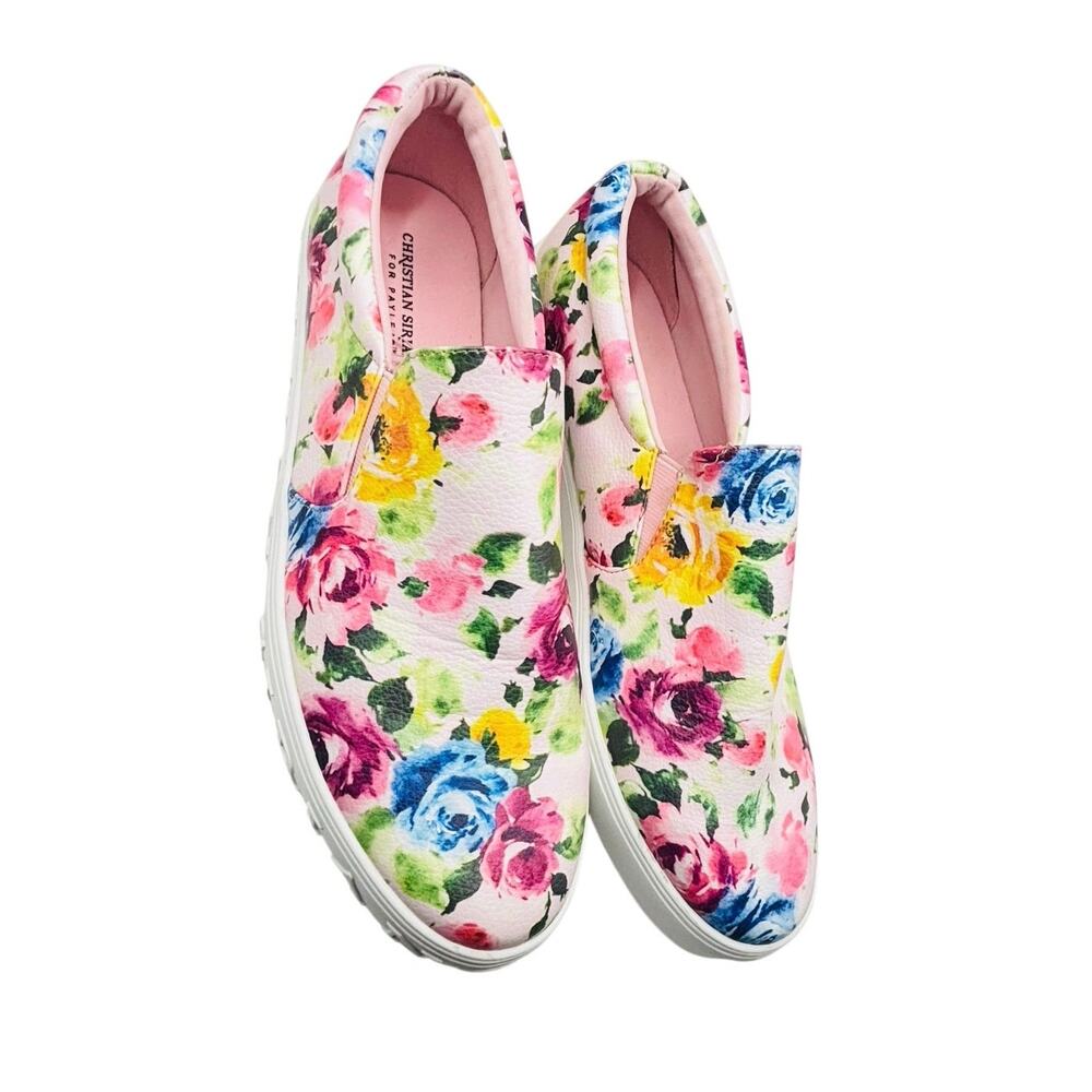 Christian Siriano floral rose white vinyl sneakers women’s size 13